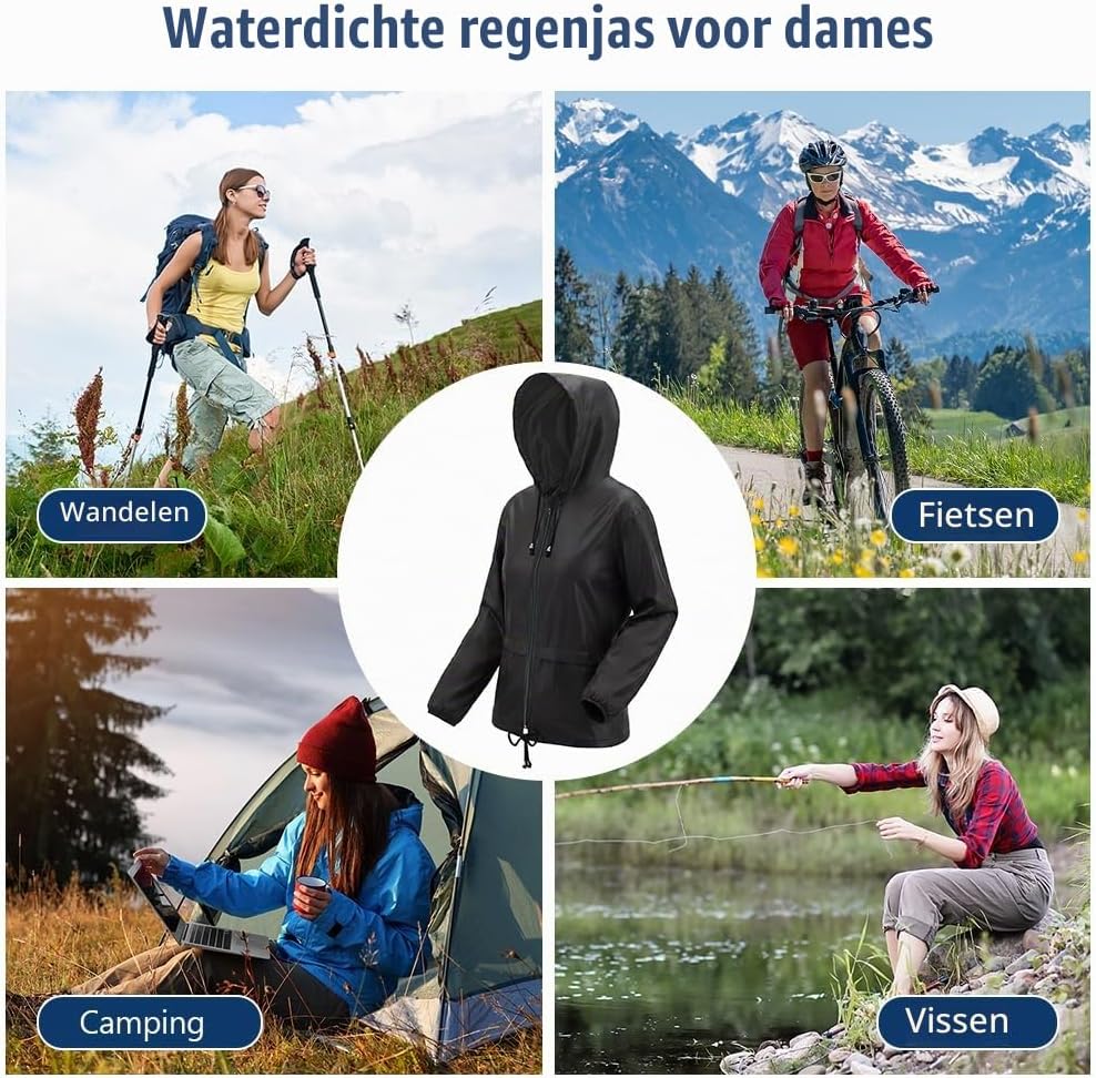 Thumbnail 5 de Vicloon damesregenjas, licht en opvouwbaar, met capuchon en opbergtas