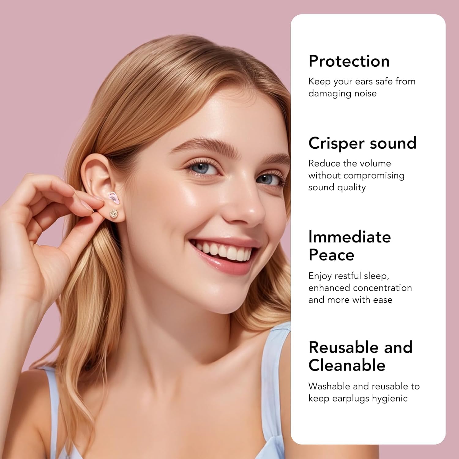 Detalle de Ear Plugs for Sleep 45dB Noise Cancelling Silicone Earplugs with 8 Tips (XS/S/M/L) & Case (Pink)