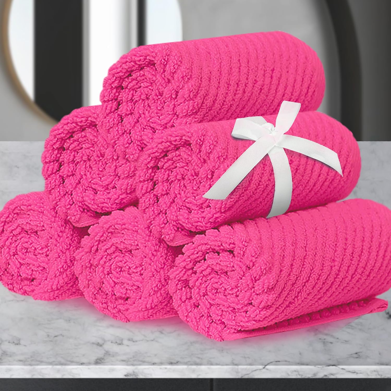 Detalle de VOOVA & MOVAS Hot Pink Washcloths (6PC, 13"x13") – 100% Cotton, Lightweight & Absorbent