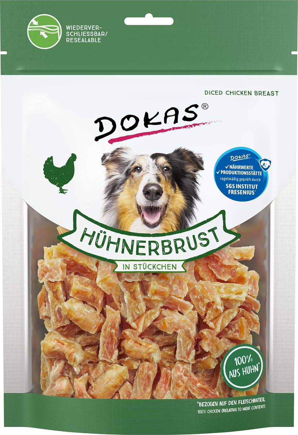 Detalle de DOKAS kycklingbröst i bitar för hund – glutenfritt träningsgodis, 9 x 200 g