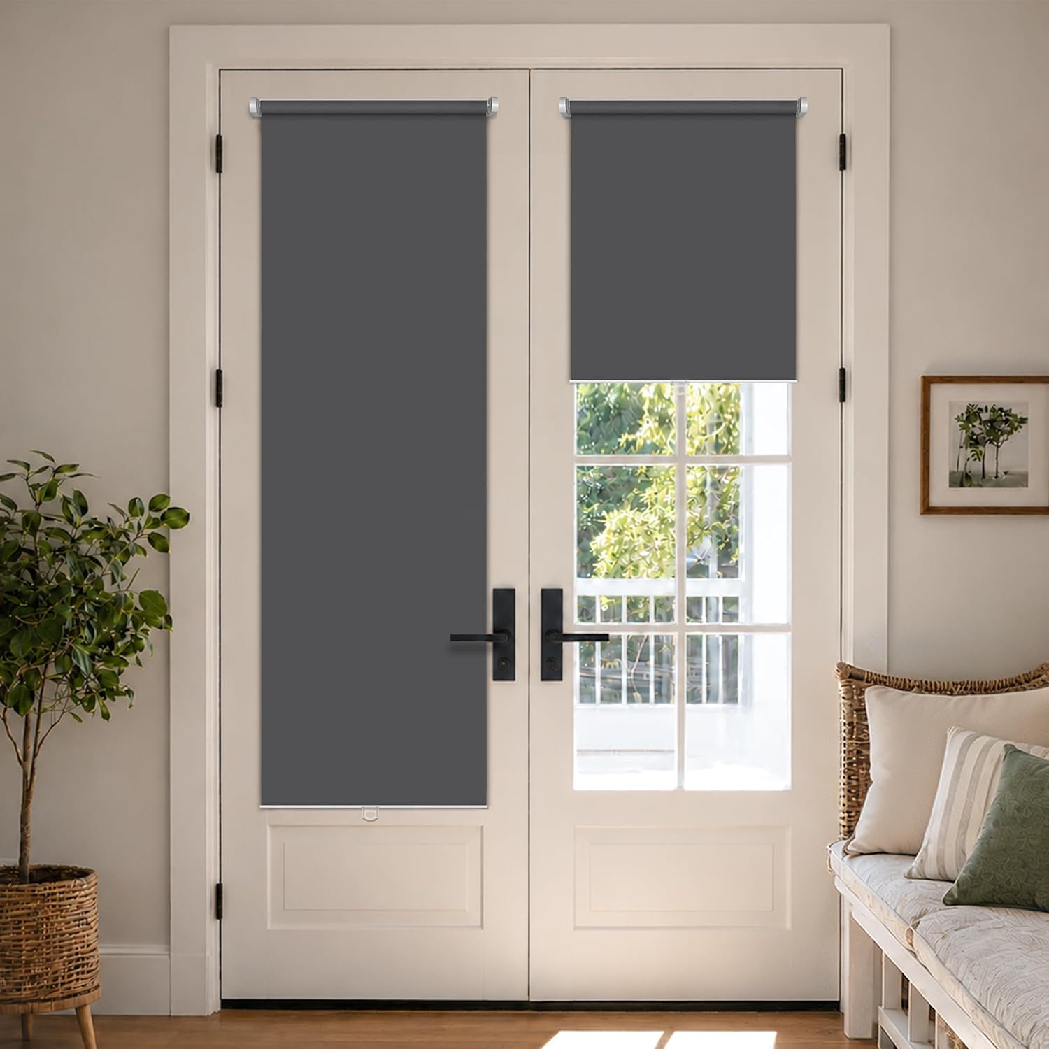 Detalle de LazBlinds No-Drill Cordless Roller Shade, 24 x 72, Gray Blackout Polyester
