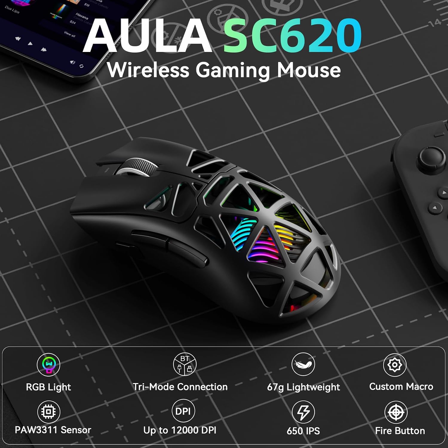 Detalle de Aula SC620 Wireless Gaming Mouse