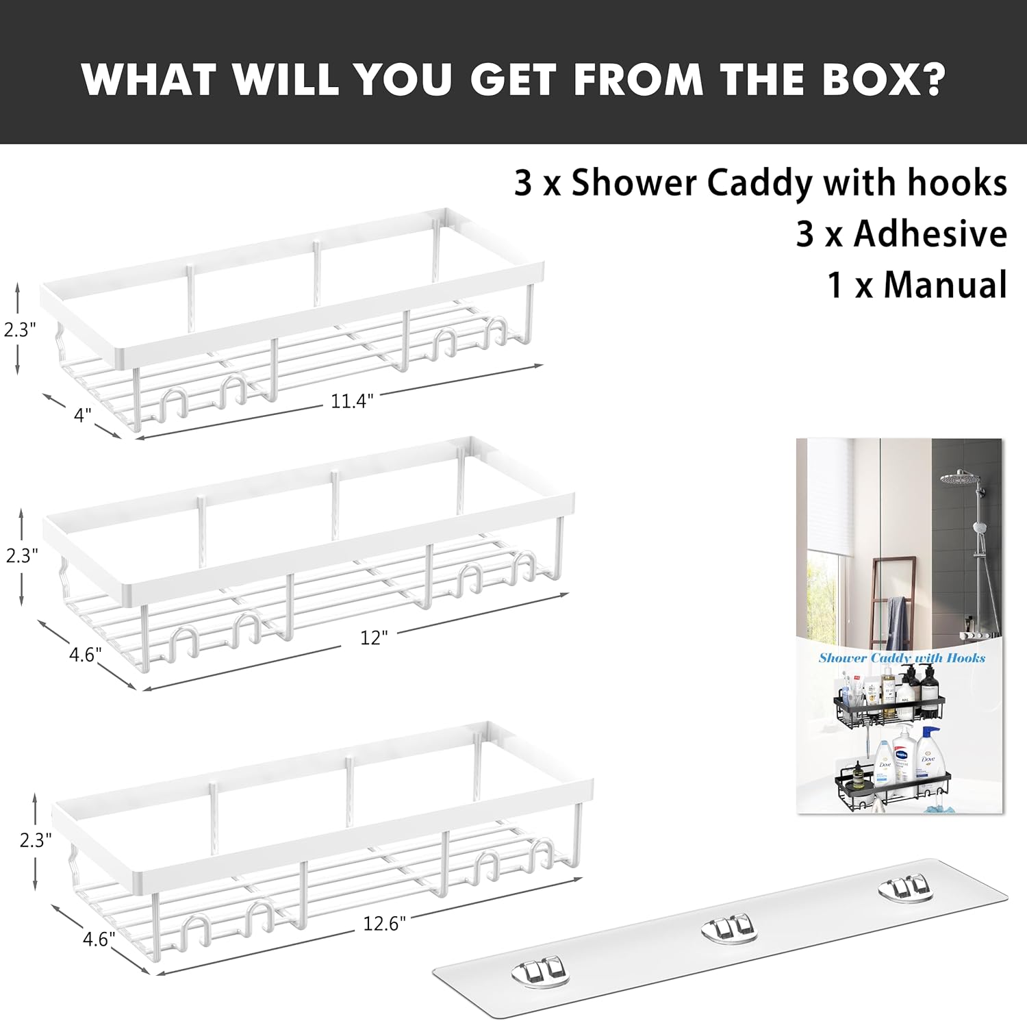 Thumbnail 6 de DIFULI Shower Caddy Shelf 3 Pack – No-Drill White Bathroom Organiser Rack