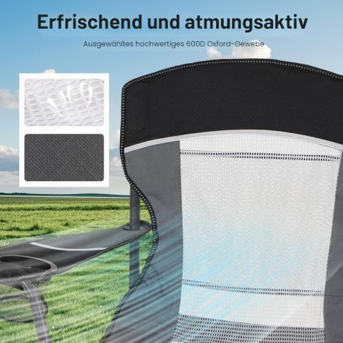 Detalle 1 de HIGH POINT SPORTS Campingstuhl Faltbar Angelstuhl Mesh-Rücken Klappstuhl – 160 kg belastbar