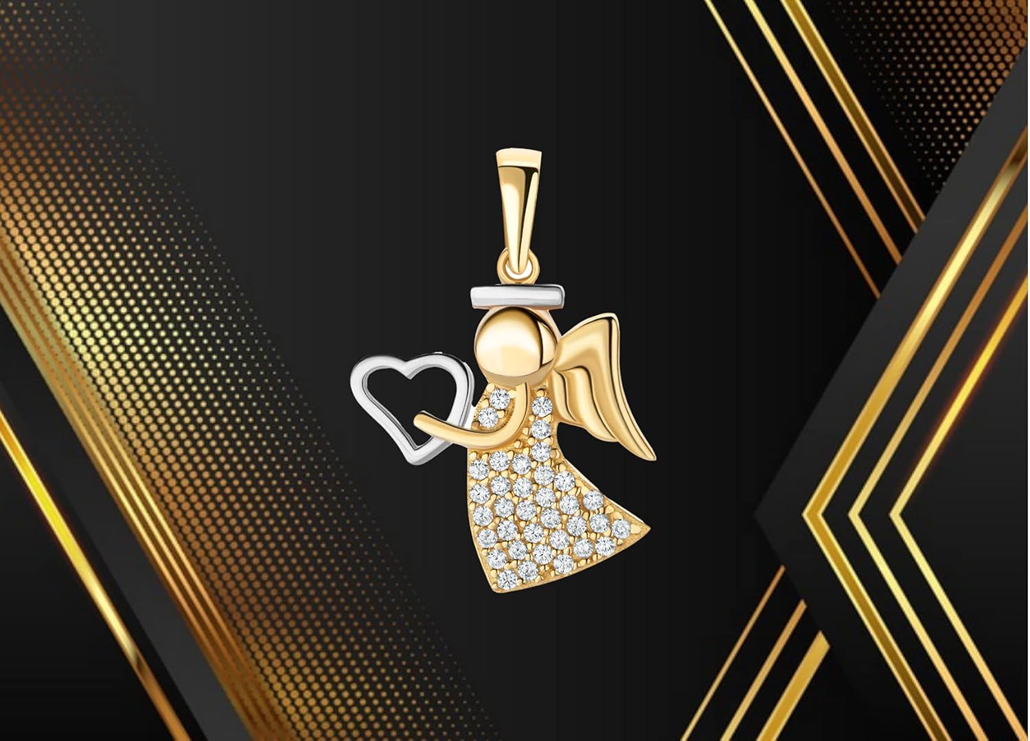 Thumbnail 2 de Ciondolo angelo in oro 14 carati 585 bicolore con zirconi – 16 x 13 mm, circa 1,30 g