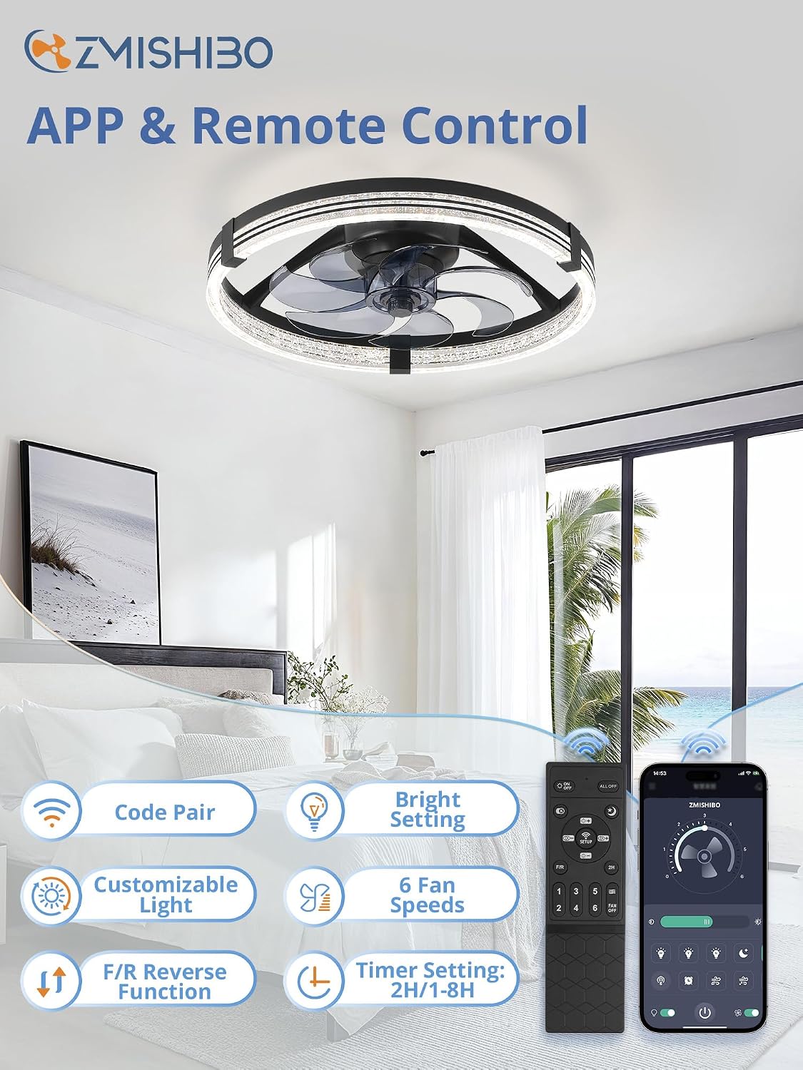 Detalle de ZMISHIBO Ceiling Fan with Light, 20-Inch