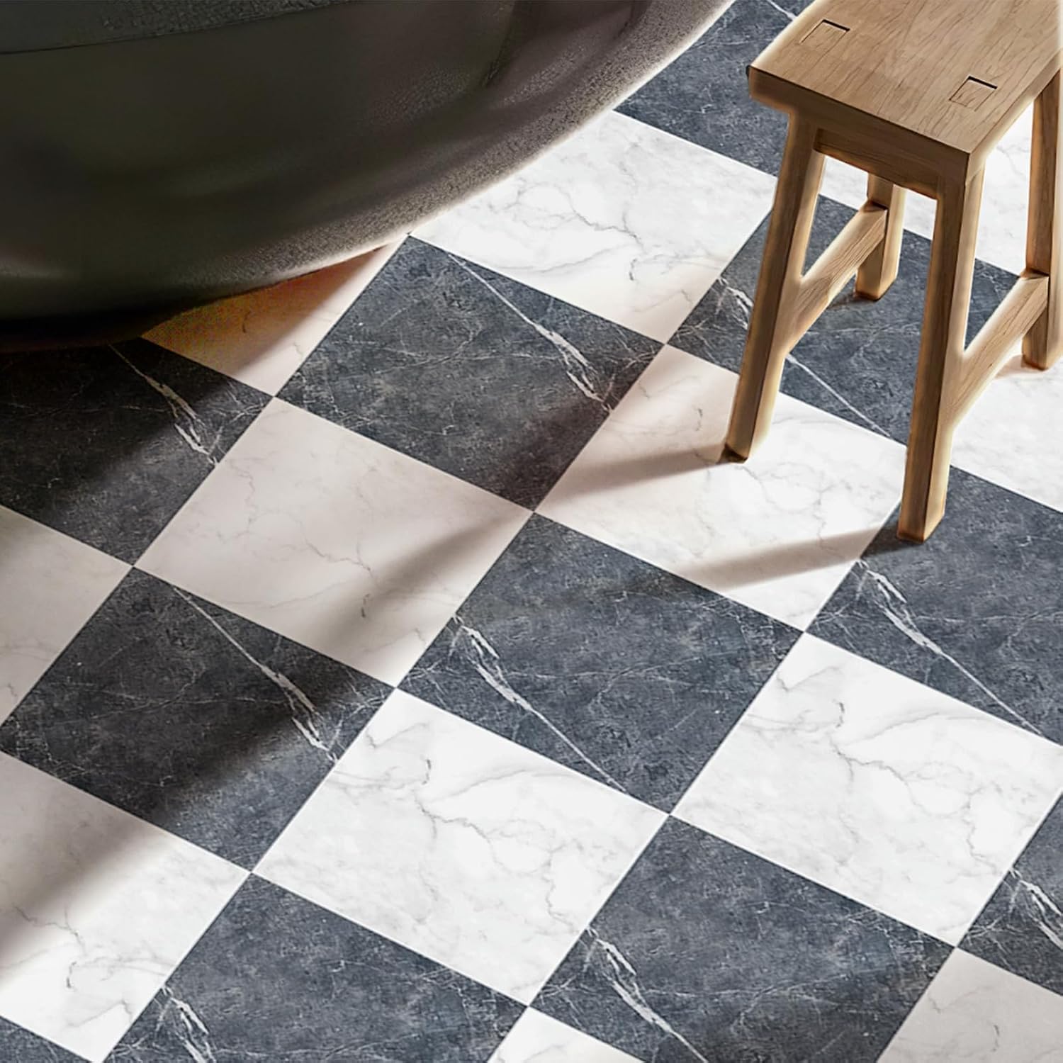 Thumbnail 2 de Art3d 30-Pack Peel-and-Stick Vinyl Floor Tiles, Black & White Marble, 12 x 12 in