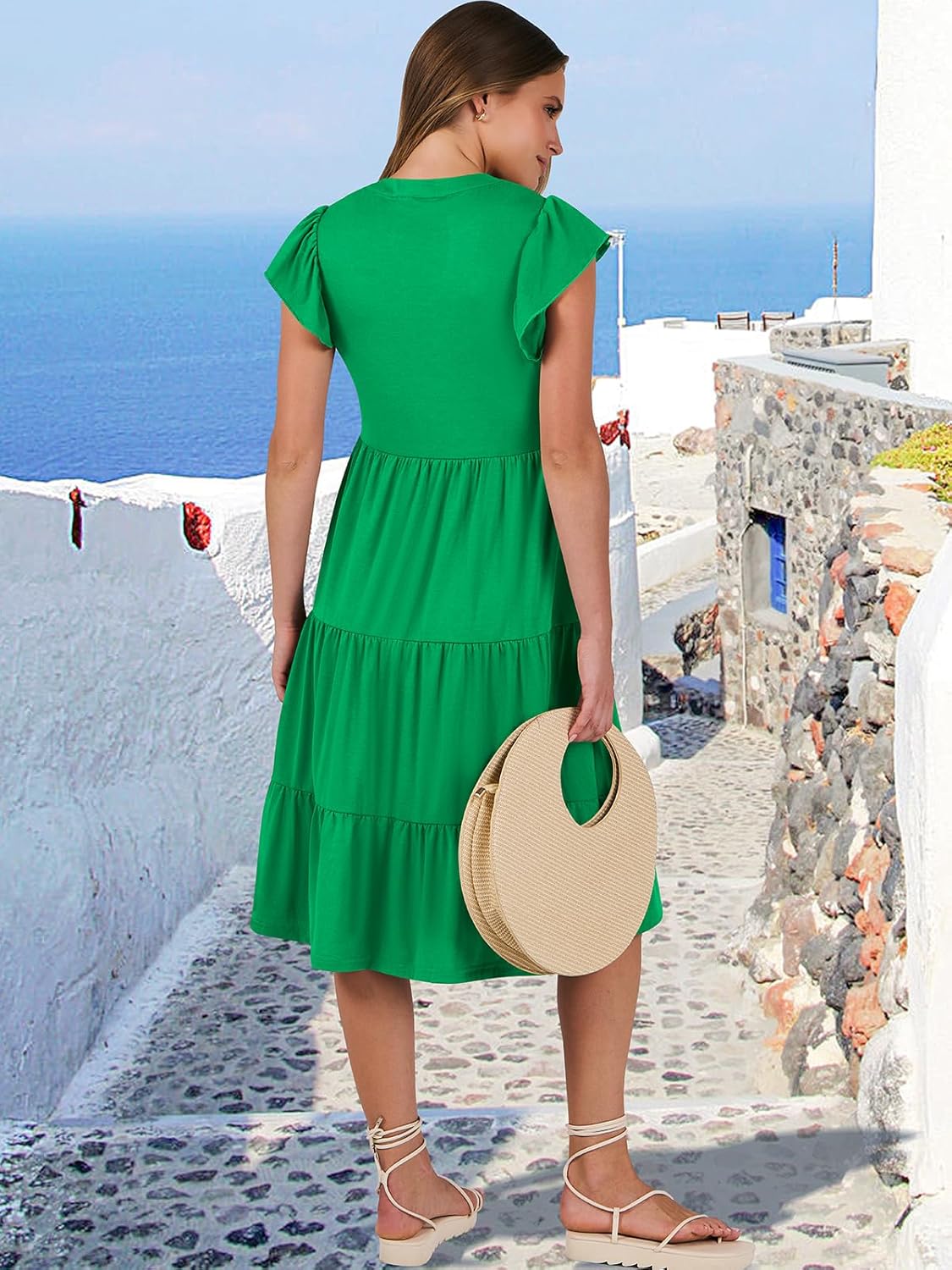 Thumbnail 5 de ANRABESS Women's Summer Dress: Ruffle Sleeve V-Neck Midi for Boho Vacation Style