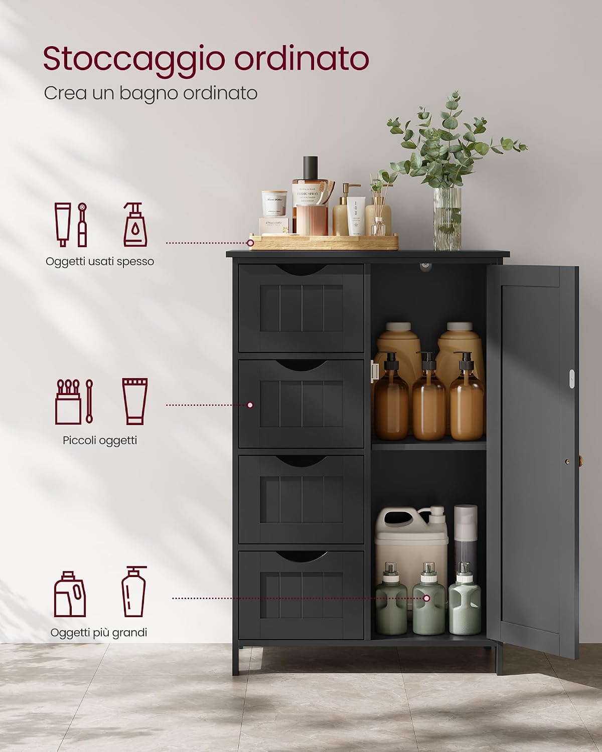Detalle 2 de VASAGLE LHC041B02 mobile bagno 30x55x82 cm 🪄
