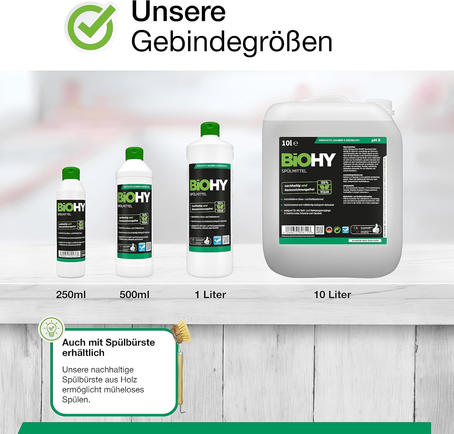 Detalle de BIOHY Afwasmiddel, 500 ml – citroengeur, biologisch afbreekbaar en microplasticvrij
