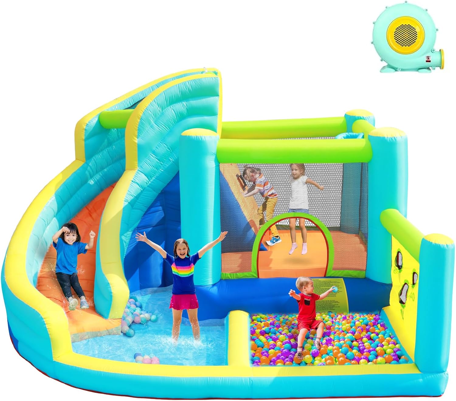 Detalle de Inflatable Bouncy Castle Water Park with Slide Sprayer: A family-friendly backyard splash experience
