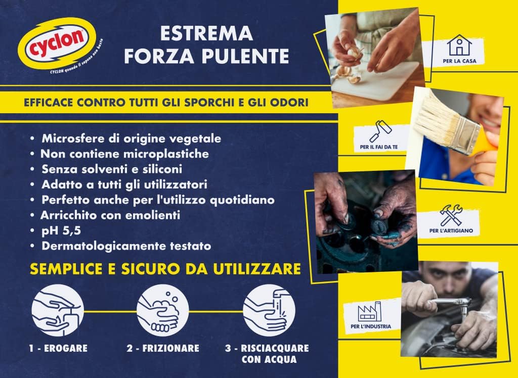 Detalle 1 de Cyclon Pasta Lavamani Fluida 1000 ml: detergente emolliente per mani pulite e profumate