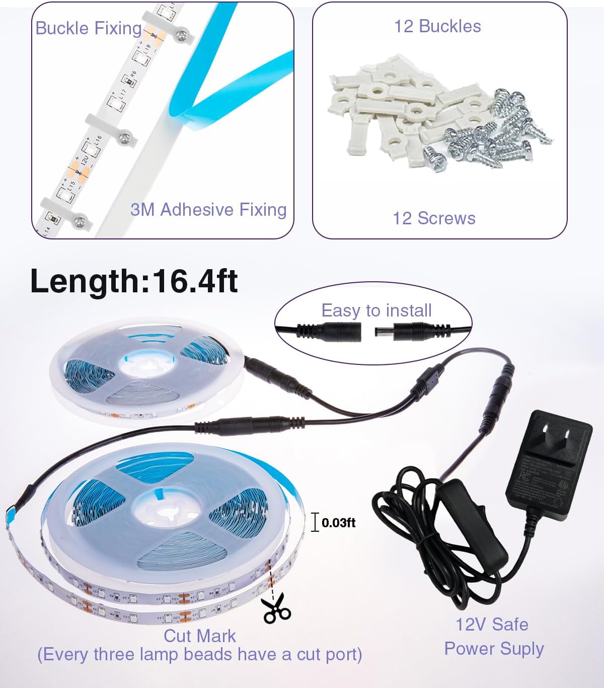 Detalle 2 de Onforu Black Light Strip, 32.8ft