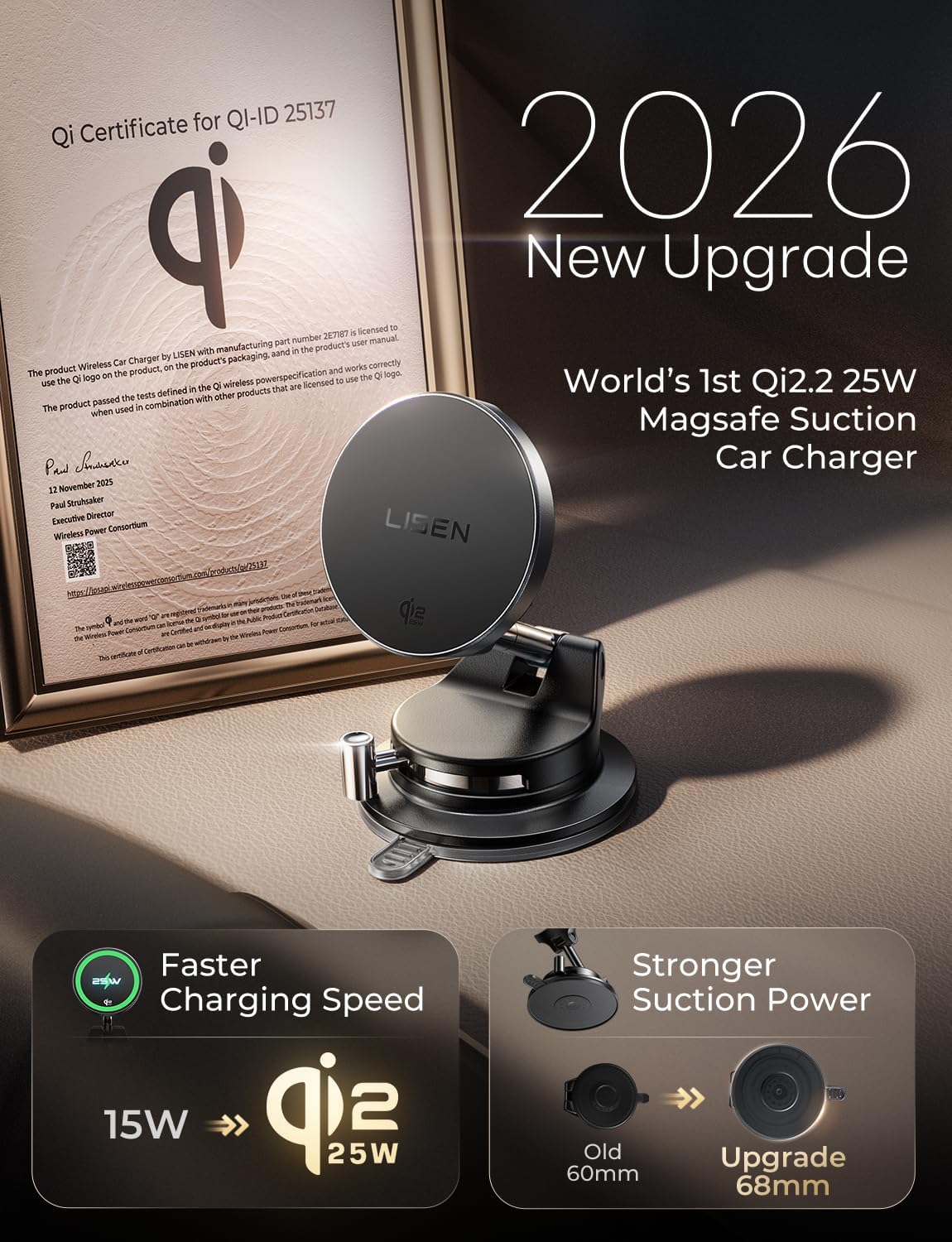 Thumbnail 1 de LISEN Qi2.2 25W MagSafe Car Charger