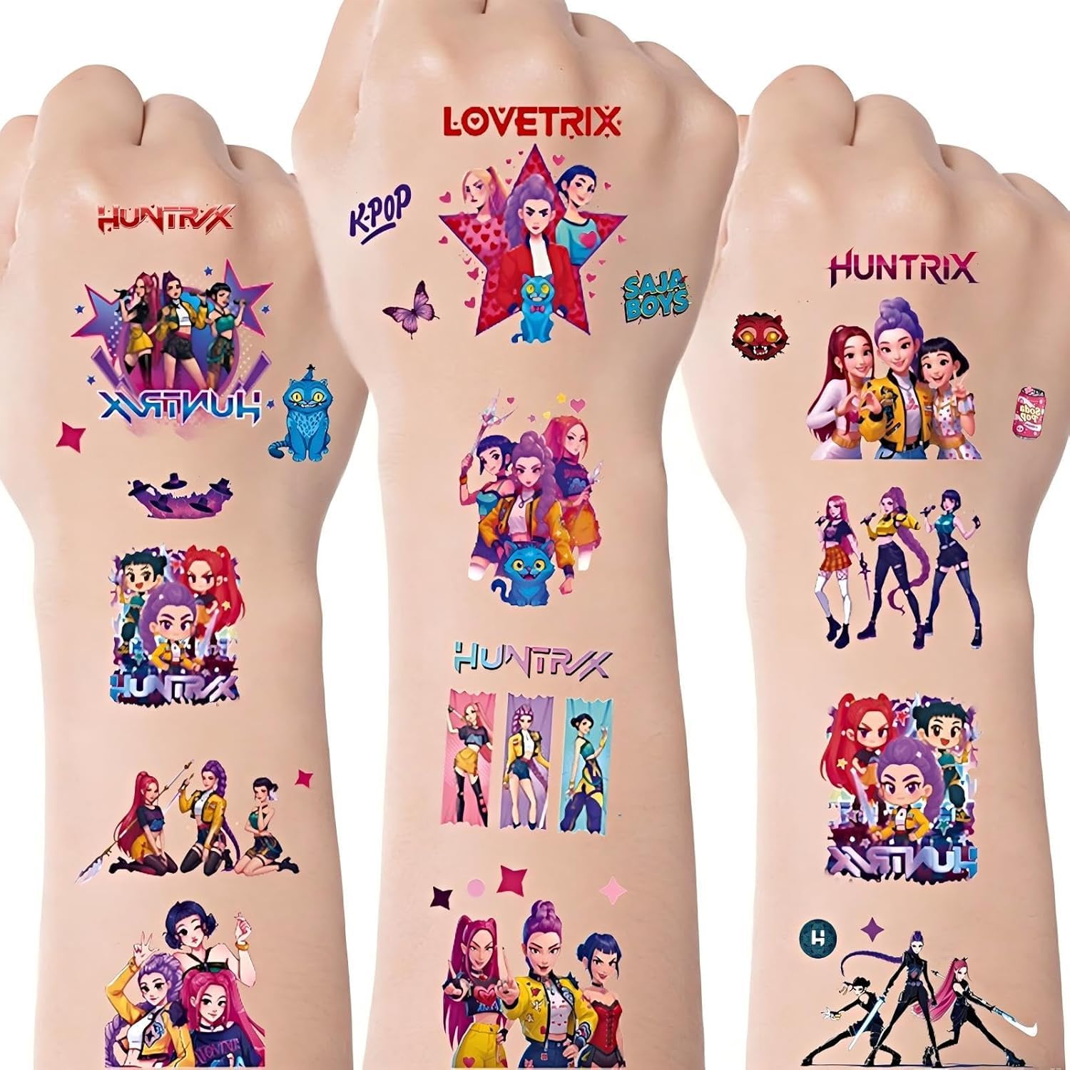 Detalle de ROMANVIC Hunter Kpop Tattoo Kinder – Temporäre Klebetattoos, 8 Blätter, über 200 Muster