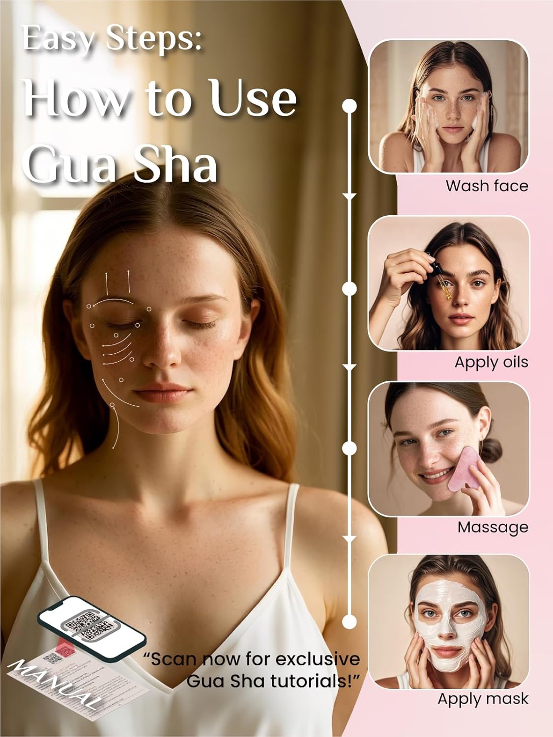 Detalle 2 de Rena Chris Rose Quartz Gua Sha for Jawline Sculpting 💆♀