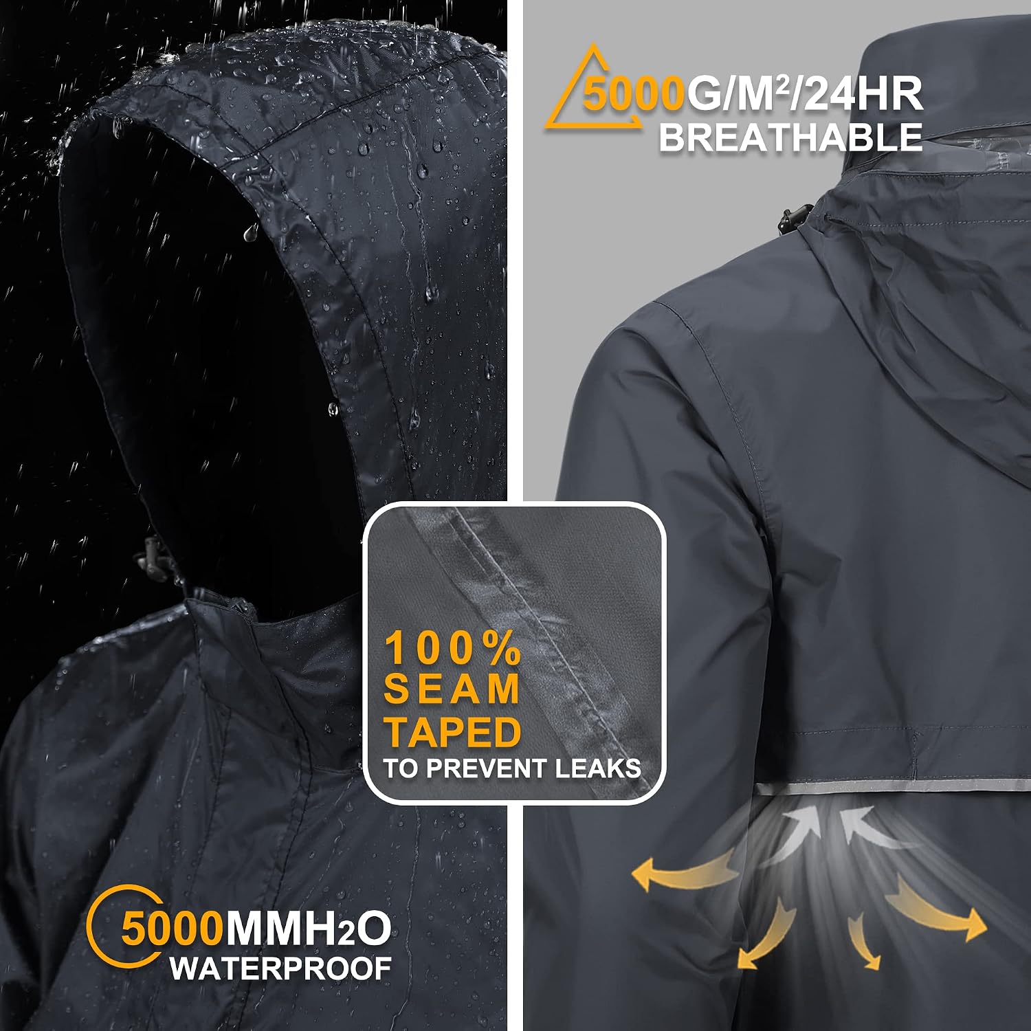 Detalle de Outdoor Ventures Men's Waterproof Rain Jacket Packable Hooded Pullover