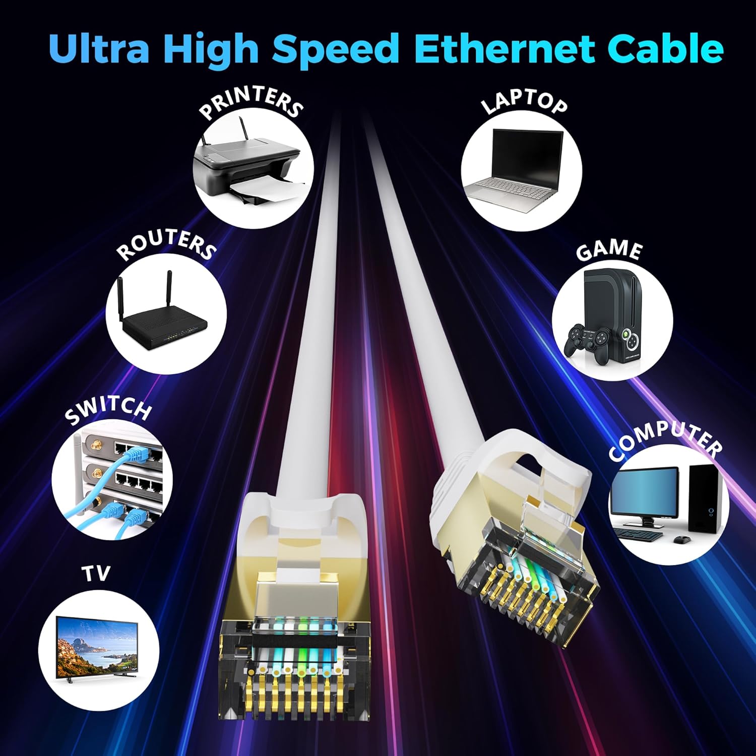 Thumbnail 6 de Werkybay CAT7 Patchkabel 7,5 m – 10 Gbit/s, 600 MHz, Wasserfest, S/FTP, RJ45, inkl. Kabelbinder (Weiß)