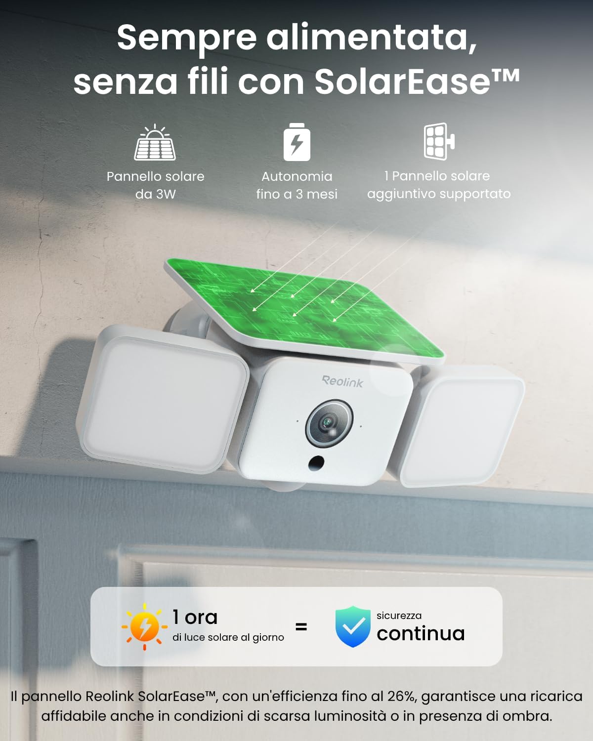 Thumbnail 2 de Reolink 2K Telecamera Wi‑Fi Esterno con Faro Solare — 150°, allarme sirena e visione notturna a colori