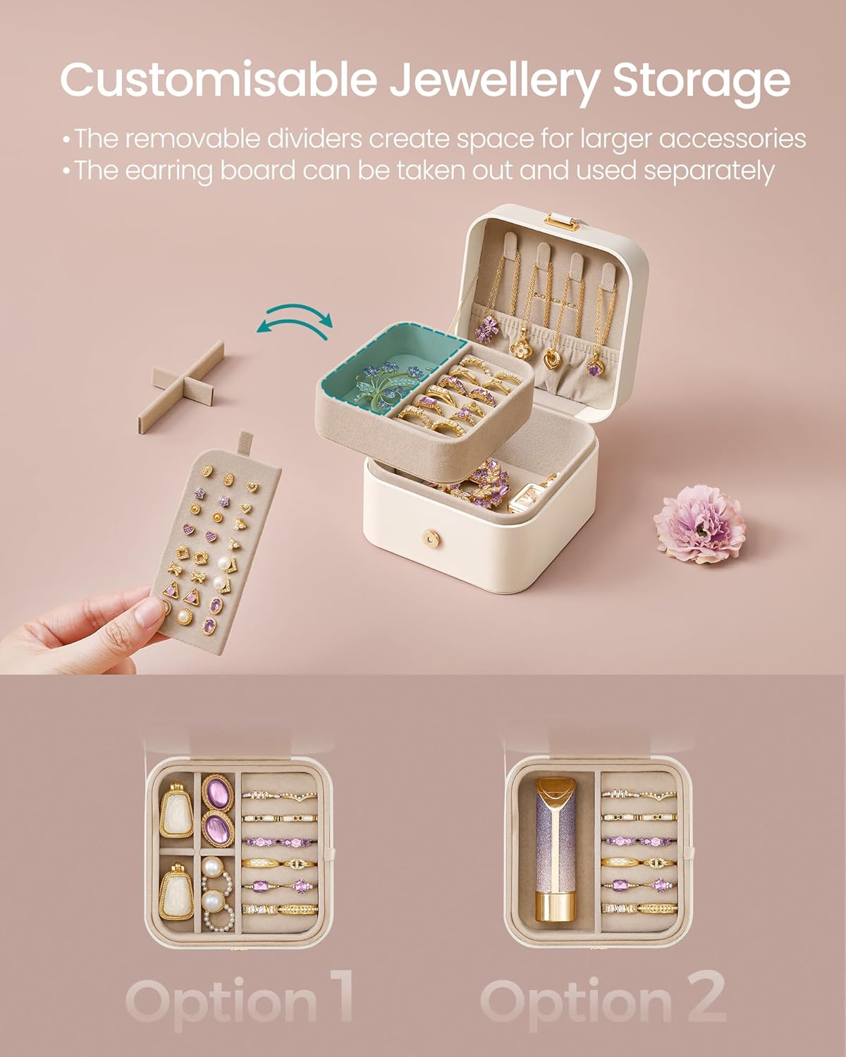 Detalle de SONGMICS 2-Layer Travel Jewellery Box JBC185W03 (Cloud White)