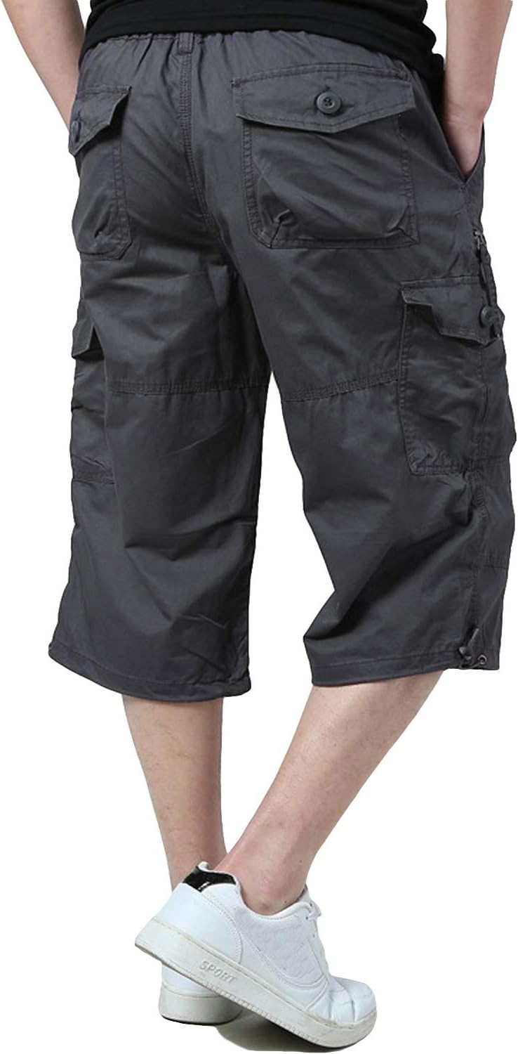 Detalle de KEFITEVD 3/4 Hose Herren Cargo Shorts – lässige Baumwoll-Shorts mit viel Stauraum