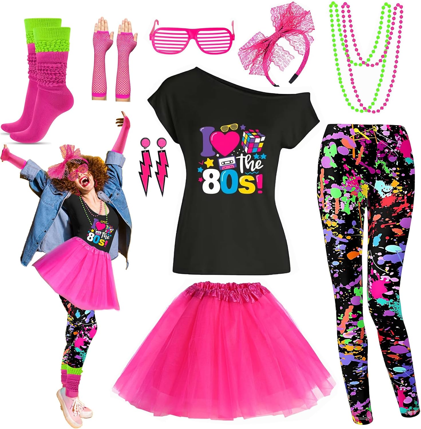 80s Outfit Women Costume Accessories Set
