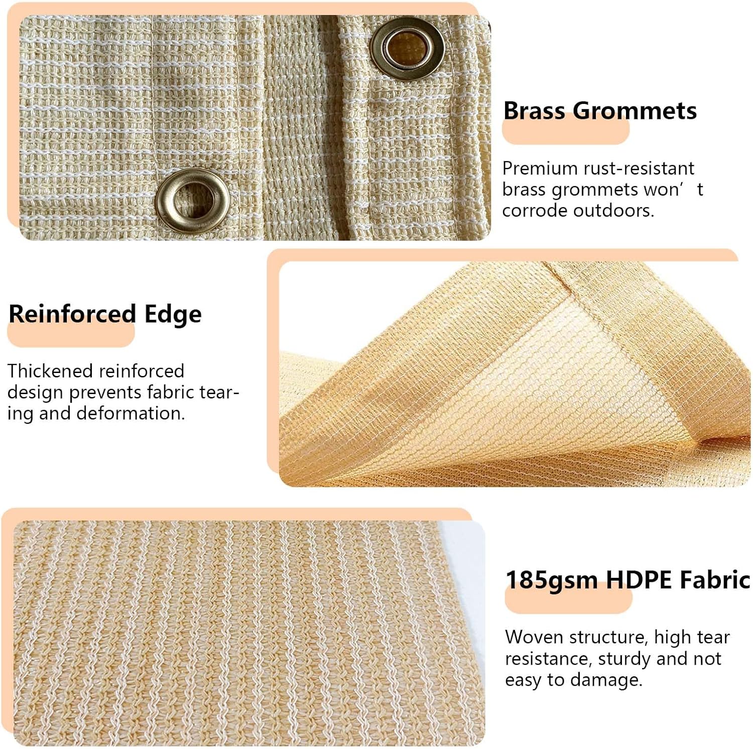 Detalle de 90% Sun Shade Cloth 8x25ft / 2.4x7.6m for Outdoor Spaces – Beige