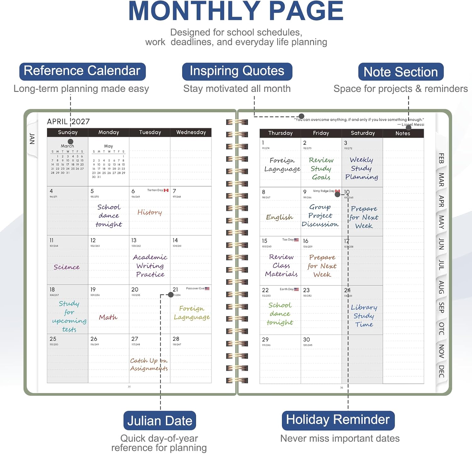Detalle de VALOME 2027 Weekly and Monthly Planner, A5 Hardcover with Spiral Binding