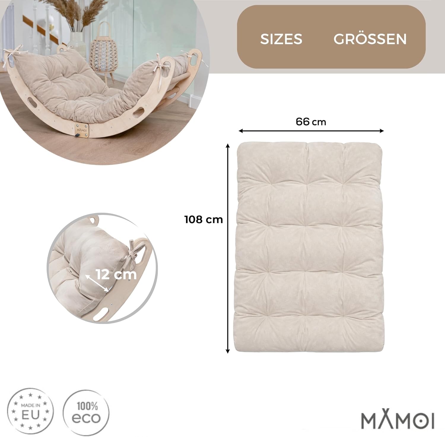 Detalle de MAMOI Palestra Bambini Arrampicata con Tappetino – Arco in legno, robusta struttura e design naturale