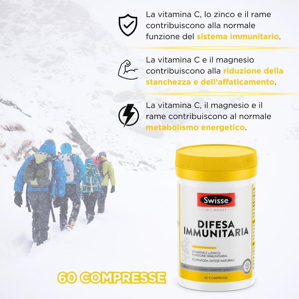 Thumbnail 4 de SWISSE Difesa Immunitaria - Integratore Multinutriente con Vitamina C, Magnesio, Zinco ed Echinacea – 60 Compresse