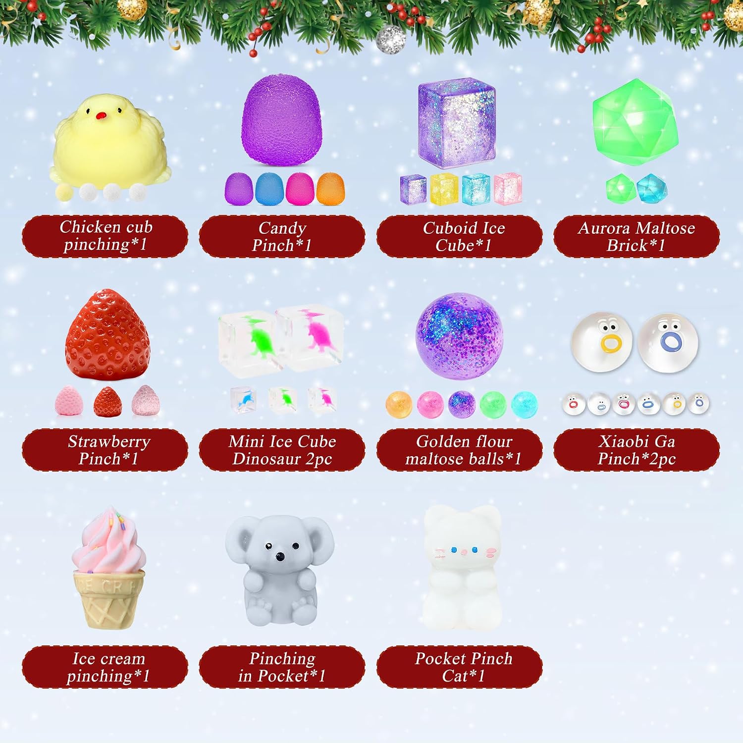 Detalle 2 de niaosiben Squishy Fidget Advent Calendar 2026, 24-Day Christmas Toy Countdown