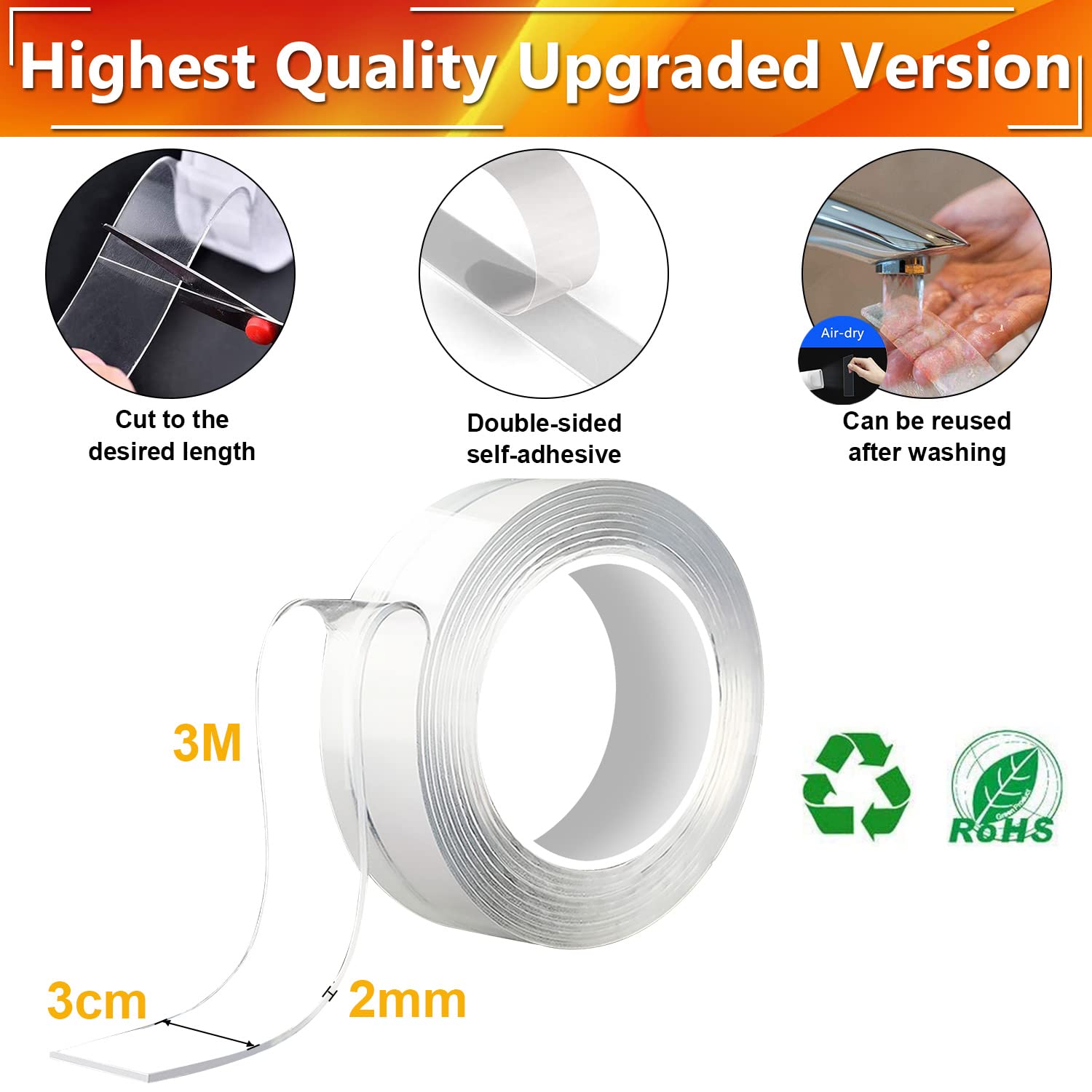 Detalle 2 de Generico Nano Nastro Biadesivo extra forte 3 m × 3 cm