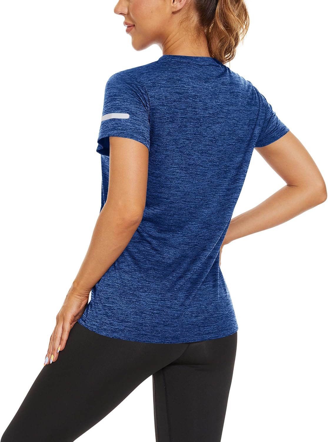 Thumbnail 3 de KEFITEVD Melange Sportshirt Damen Kurzarm mit Reflexstreifen – atmungsaktives Stretch Funktionsshirt (Rundhals)