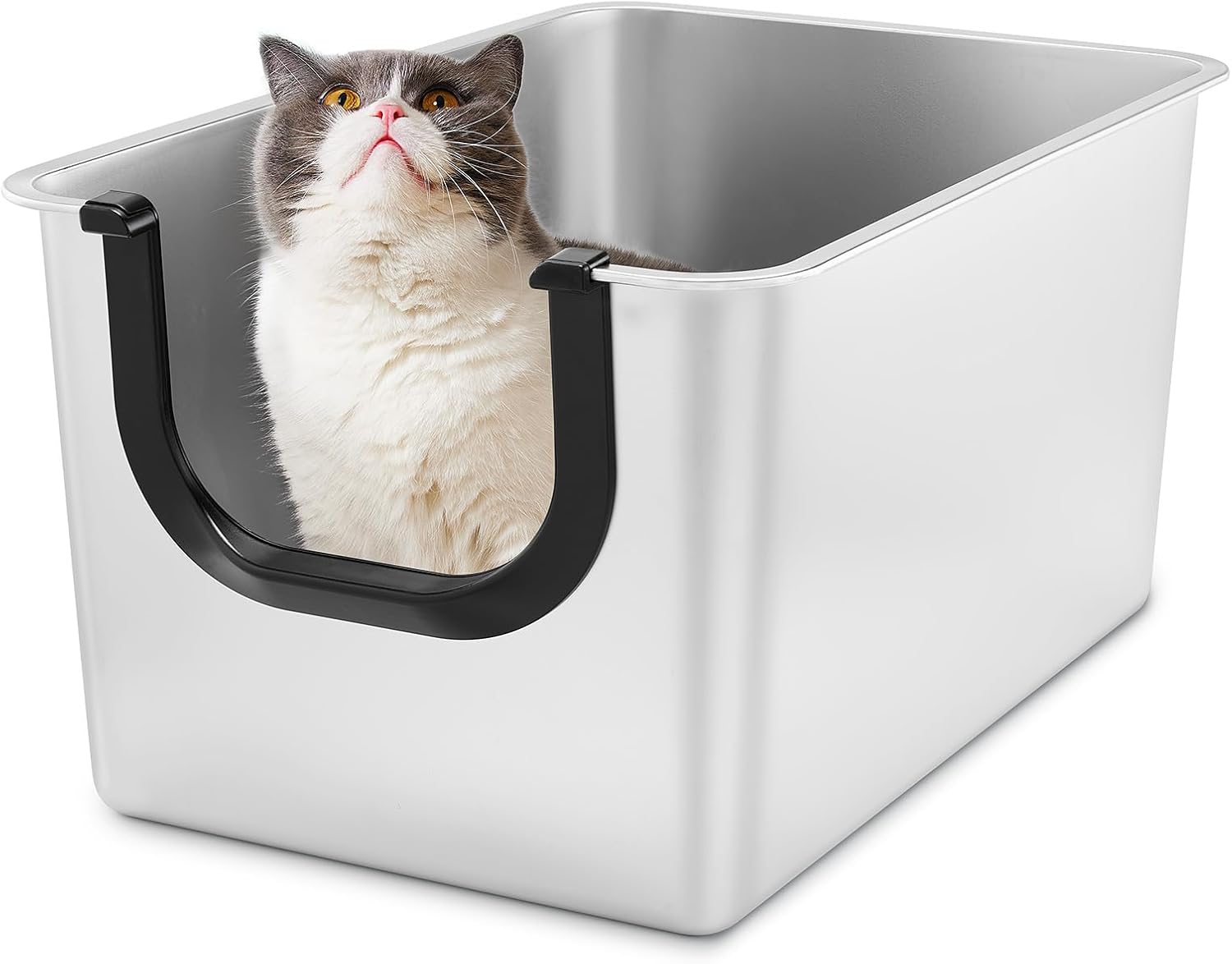 Detalle de Yangbaga Große Katzenklo Edelstahl XXL – Offenes Katzentoilette mit Hohem Rand