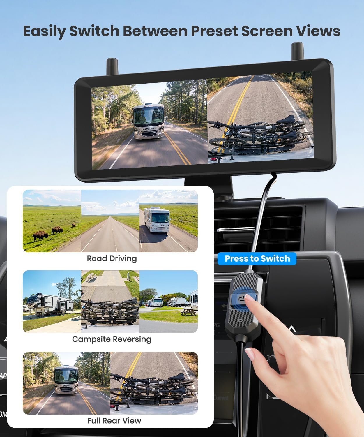 Thumbnail 4 de AUTO-VOX Wireless RV Backup Camera System: Dual Lens with 7.2" HD Monitor