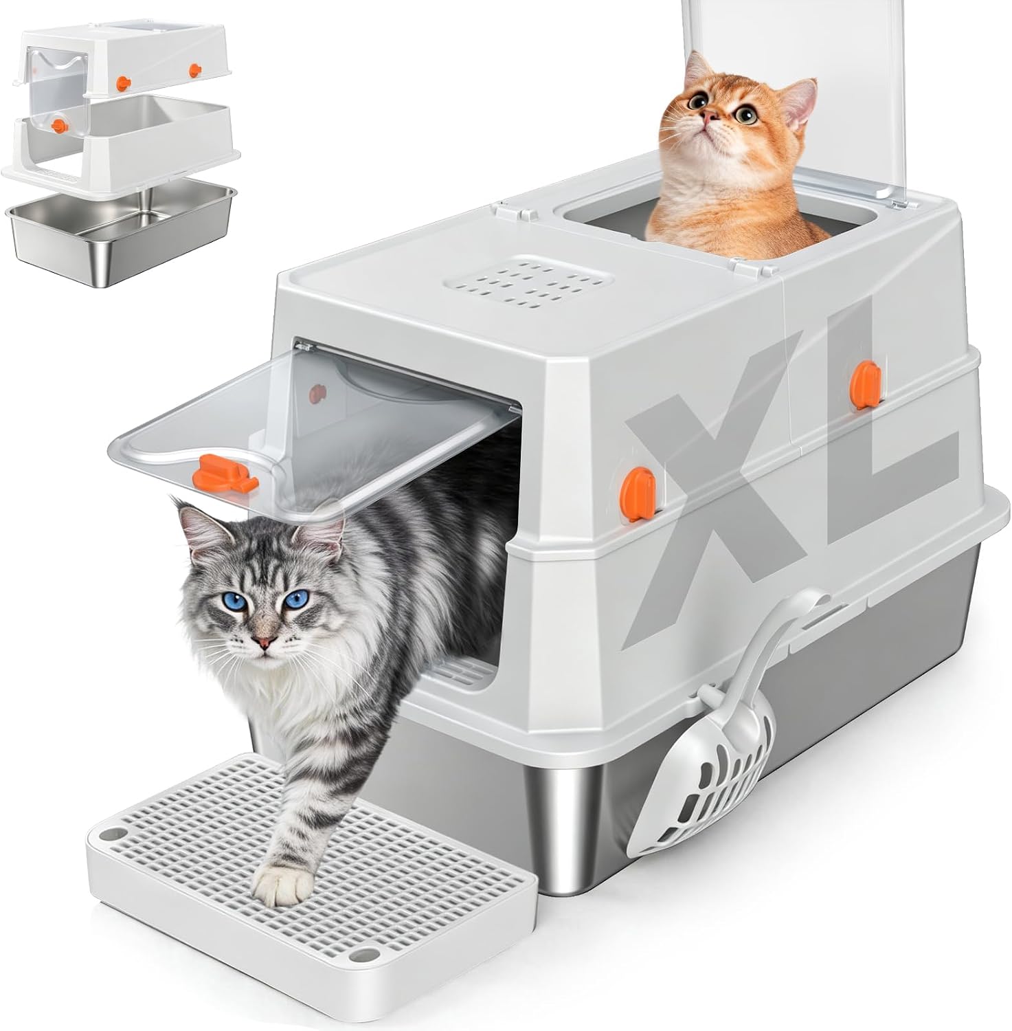 Detalle de OneBug MSP-XC-W605-Grey Convertible Cat Litter Box with Stainless Steel Pan