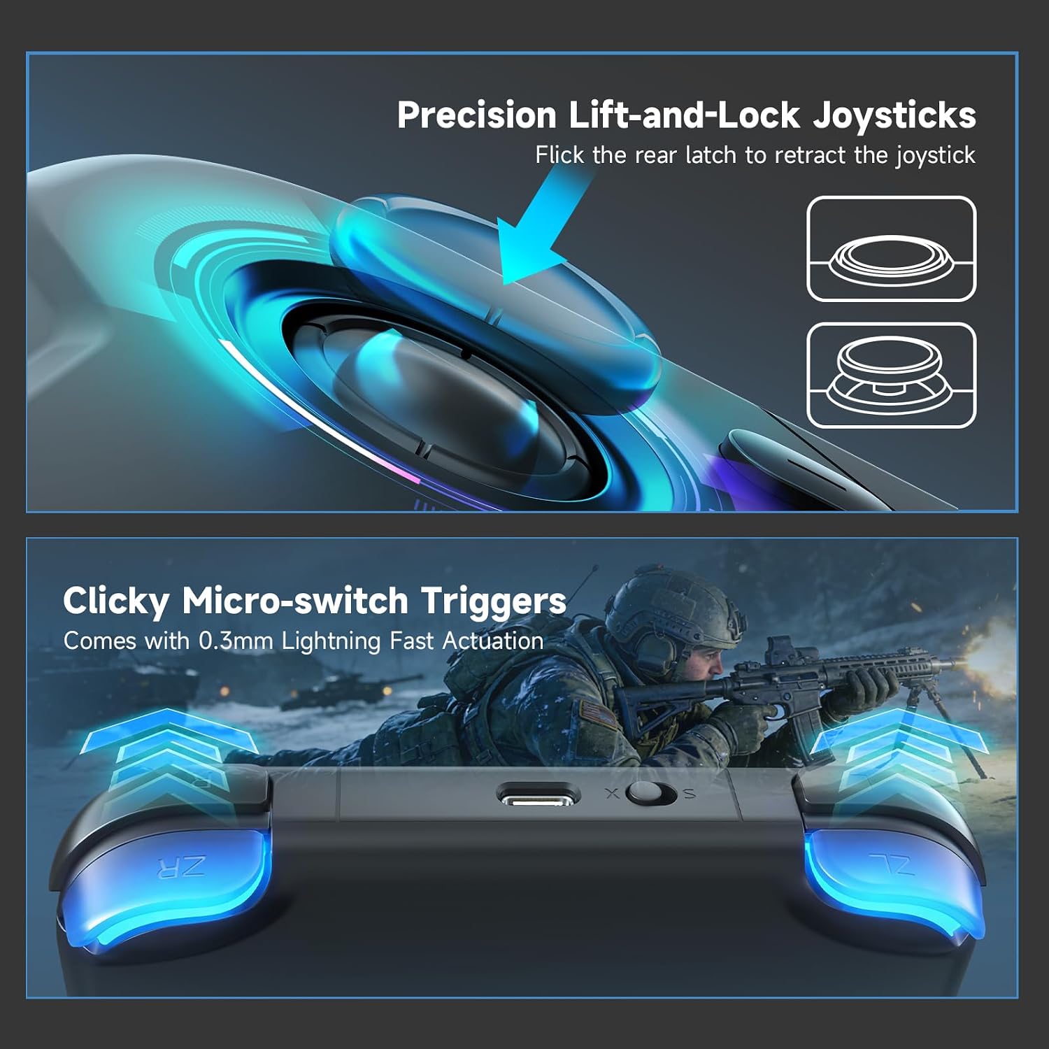 Detalle 2 de AceGamer 2-Pack Wireless Pocket Controllers with Bluetooth, Gyro and Turbo