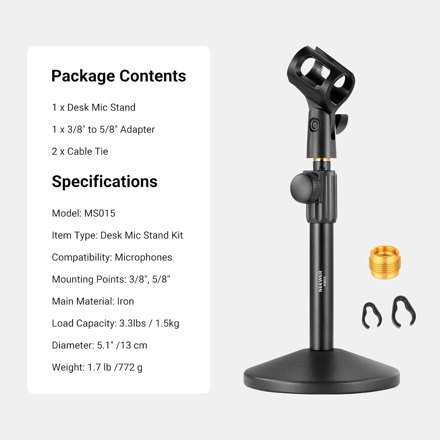 Thumbnail 6 de NEEWER MS015 Desk Microphone Stand, Adjustable Metal Tabletop Mount