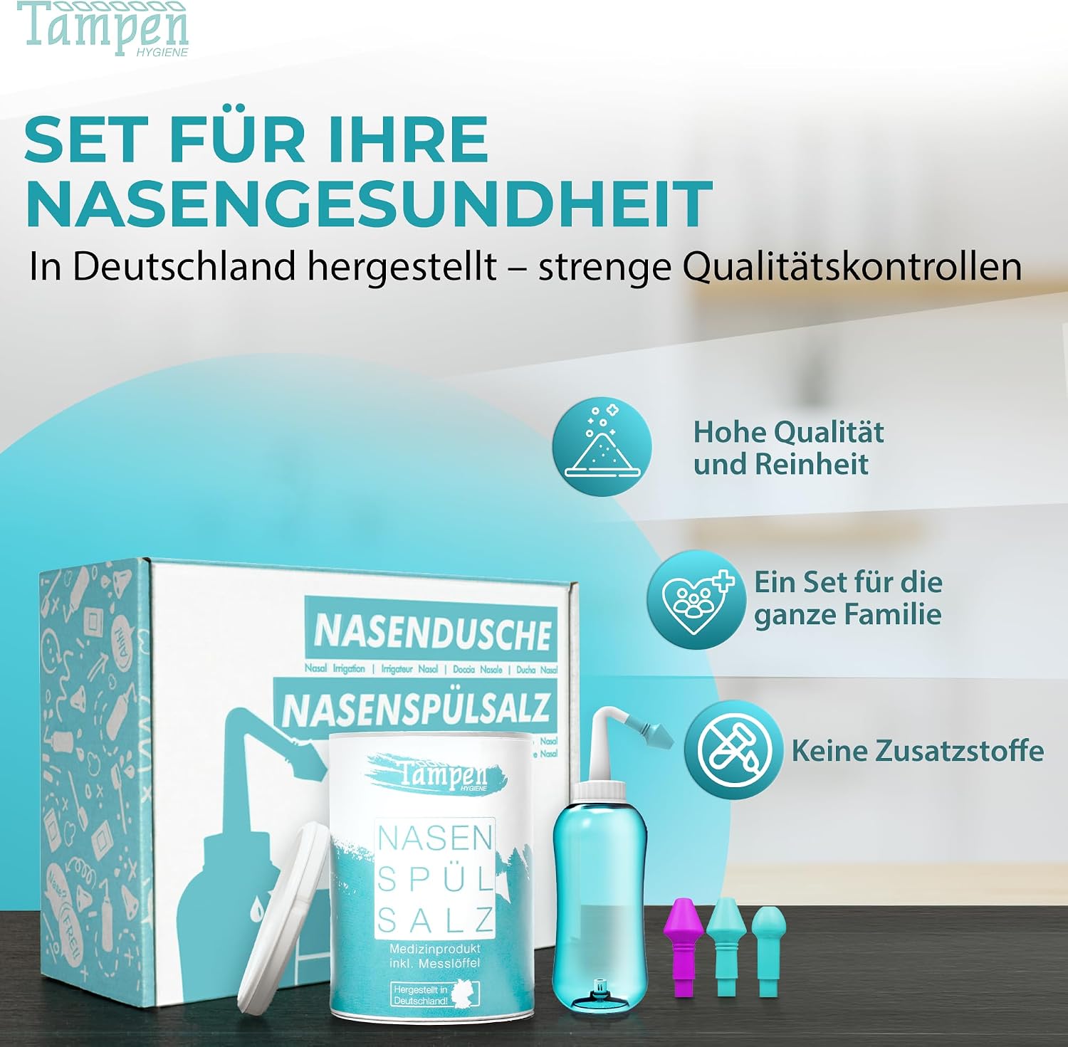 Thumbnail 6 de Tampen Nasendusche: Großes Set für Erwachsene und Kinder inkl. 120 Nasenspülsalz, Messlöffel und 3 Aufsätze