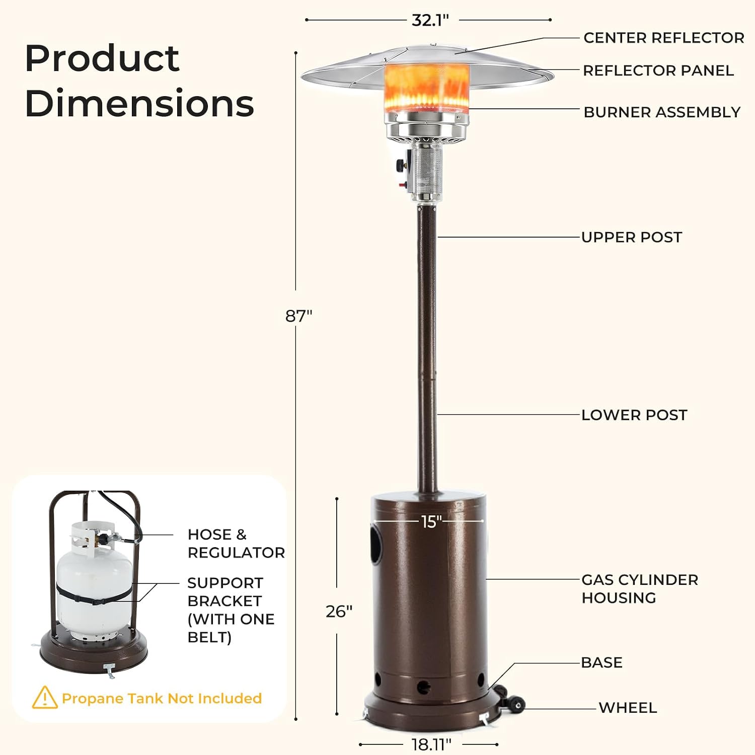 Detalle 2 de NEWBULIG MAX-JRQ-PT01 Patio Heater, 48,000 BTU Propane, 304 Stainless Steel Burner