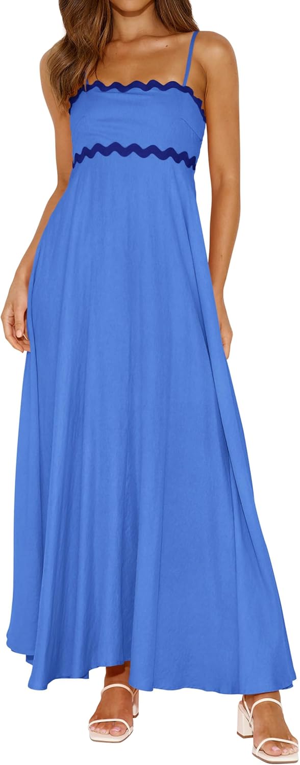 Detalle de PRETTYGARDEN Women's Spaghetti Strap Maxi Dress – Boho Smocked Back, 2026 Summer
