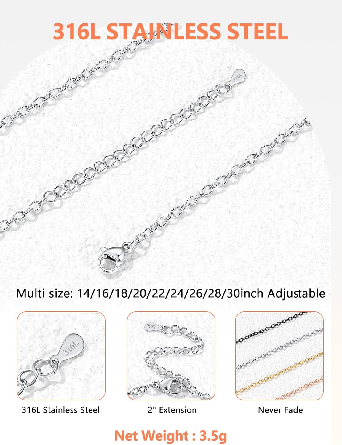 Thumbnail 2 de Silvora Chaîne gourmette en acier inoxydable pour femme – 2 mm, longueur réglable 36–76 cm