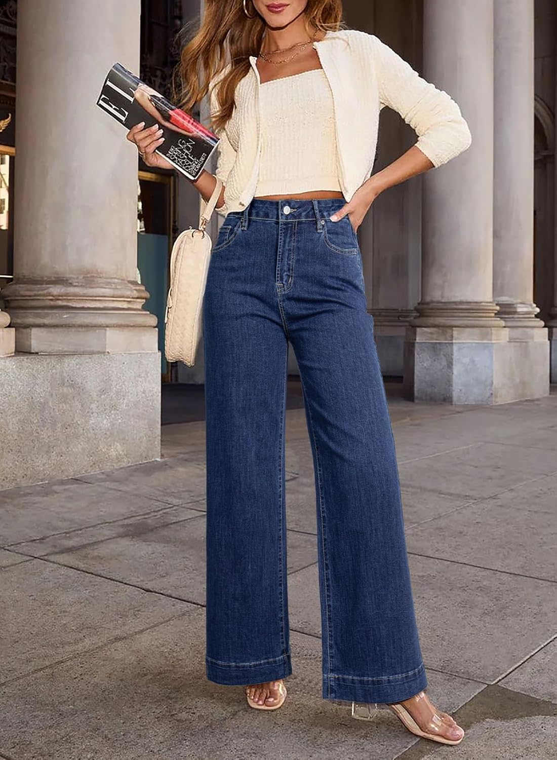 Thumbnail 3 de DOKOTOO Women’s Casual High-Waisted Stretch Button Wide-Leg Jeans with Pockets