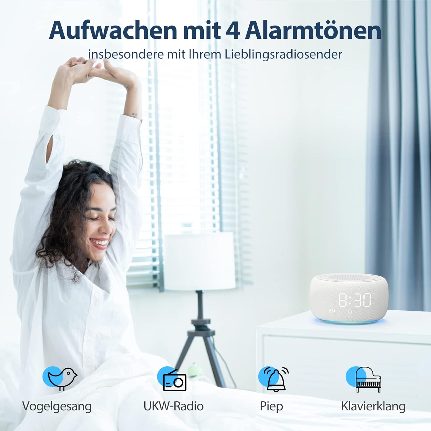 Thumbnail 5 de BUFFBEE Radio-réveil pour la chambre (blanc) : radio FM, veilleuse 7 couleurs et affichage dimmable