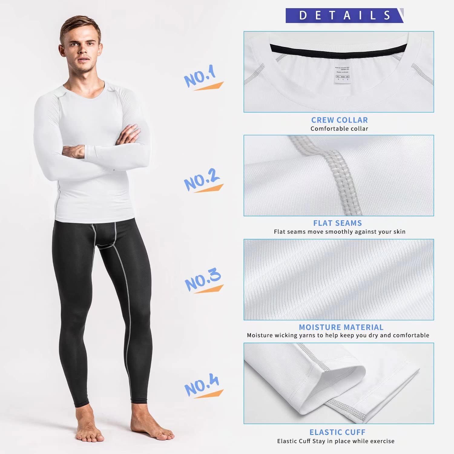 Detalle de Sillictor Men's Compression Base Layer Top – Long Sleeve Quick Dry Running Top (UPF 50+)