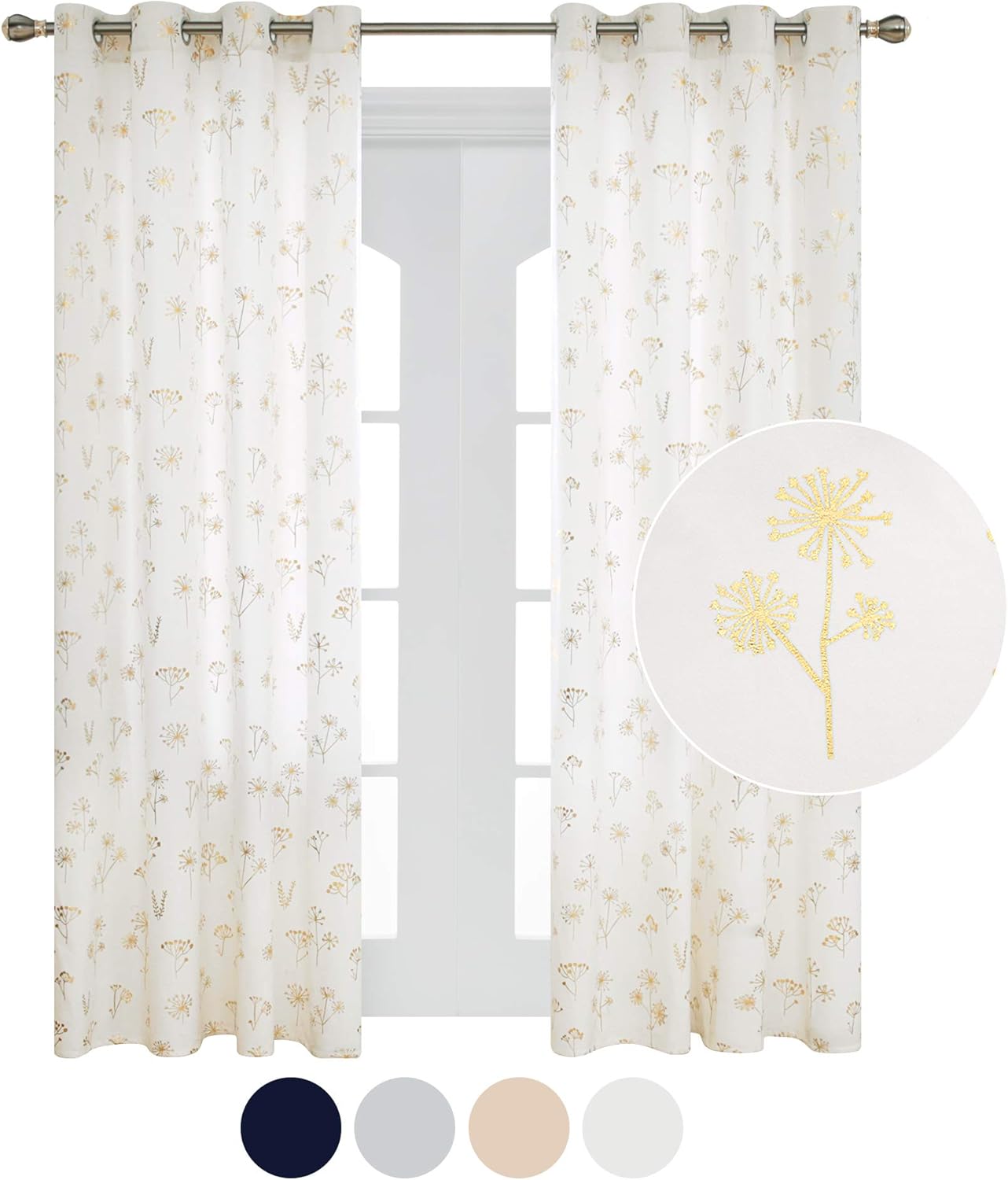 Thumbnail 1 de Deconovo Super Soft Faux Velvet Curtains: Silver Flower Pattern Eyelets (52 x 72 in) – One Pair