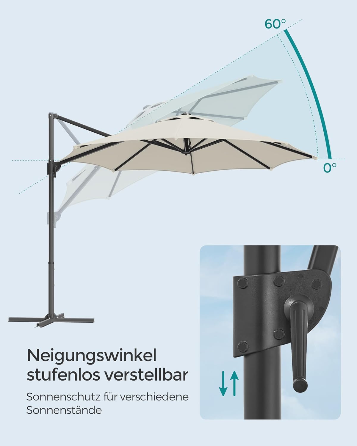 Detalle 2 de SONGMICS Ampelschirm 300 cm mit UPF 50+, 360° drehbar & stufenlos verstellbar (GPU074Y10)