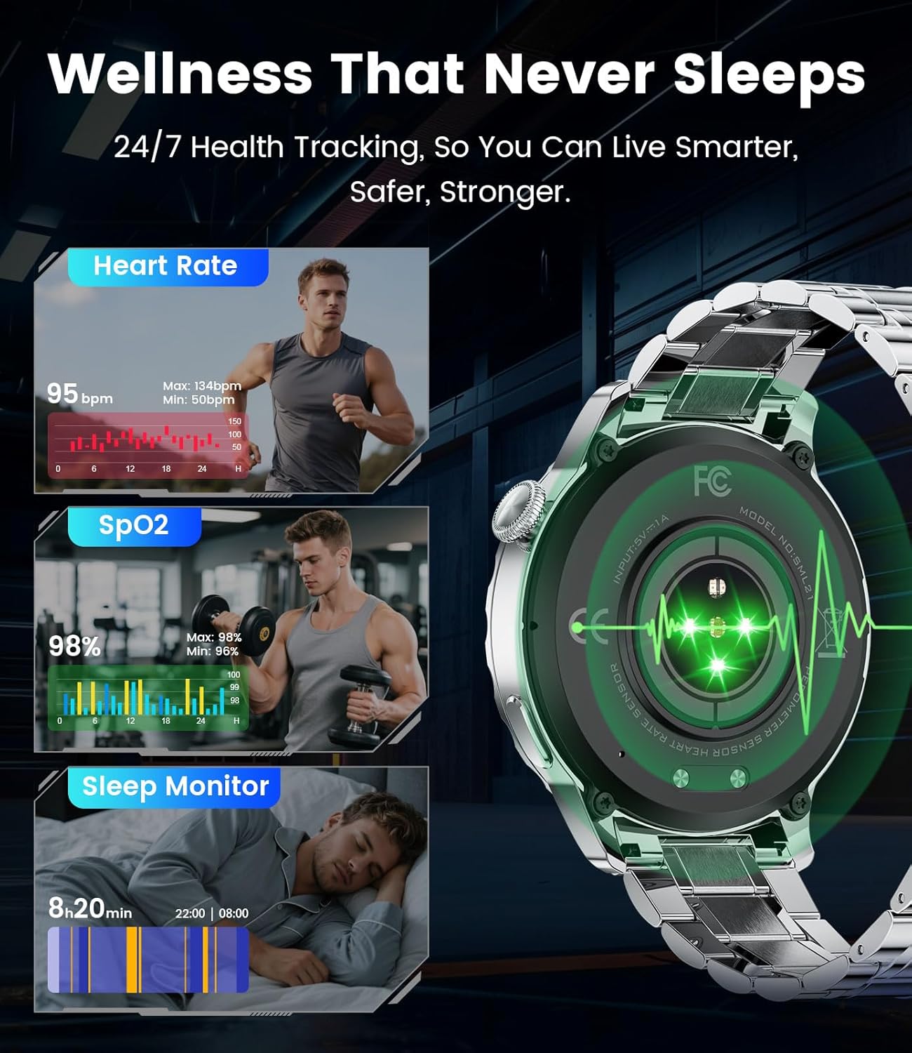 Thumbnail 2 de BENYAR SMART Montre Connectée Homme – Appels Bluetooth, Écran AMOLED 1,43'' et 120 modes sportifs