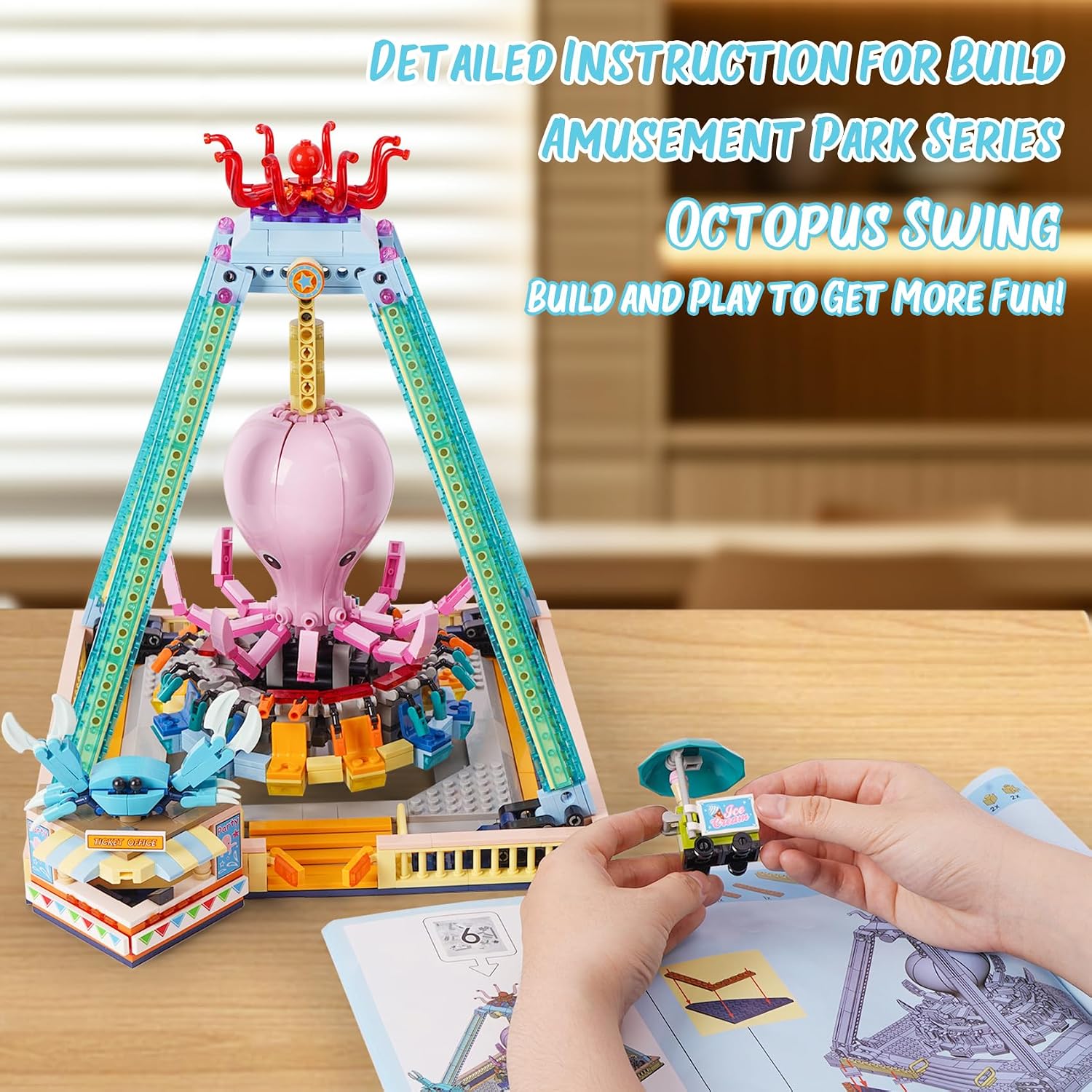 Detalle de Vinbosion Octopus Swing Building Blocks Set (1189 pcs) – Creative Amusement Park Model