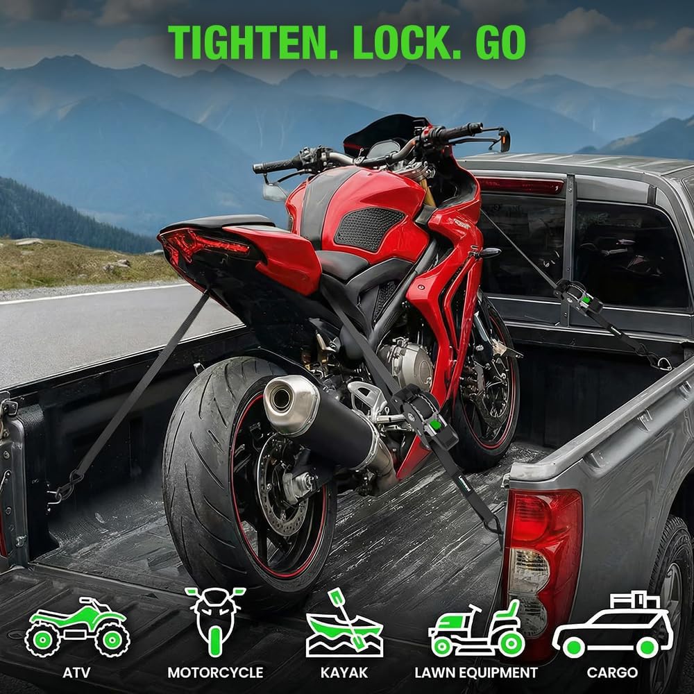 Thumbnail 4 de Retractable Ratchet Straps (4-Pack) by Auto Self Retracting Tie Downs, 1 Inch x 10 Feet, 1,650 lb Break Strength — Black